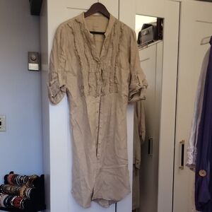Classic Beige Button-Up 100% Linen Tunic